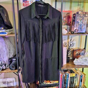 Black Fringe Button-Up